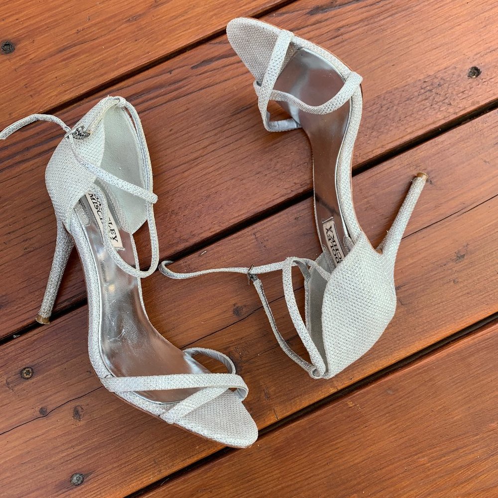 Badgley Mischka Silver Strappy Stiletto Heels